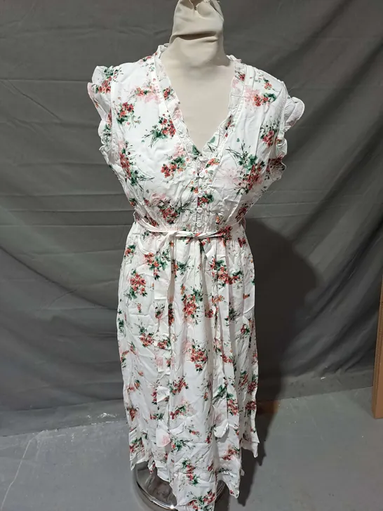 APRICOT FLORAL MIDI DRESS IN CREAM SIZE 12