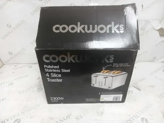 BOXED COOKWORKS POLISHED STAINLESS STEEL 4 SLICE TOASTER