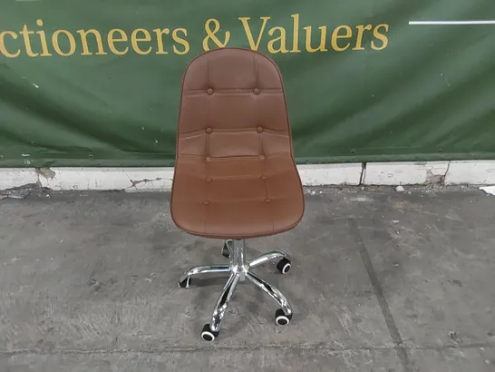 DESIGNER BROWN SWIVEL CHAIR WITH CHROME BASE