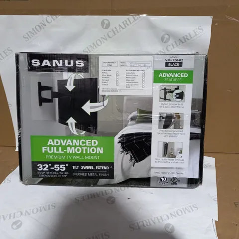 SANUS VMF720-B2 BLACK ADVANCED FULLED-MOTION PREMIUM TV WALL MOUNT 32" 55"