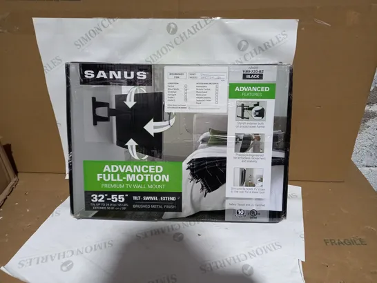 SANUS VMF720-B2 BLACK ADVANCED FULLED-MOTION PREMIUM TV WALL MOUNT 32" 55"