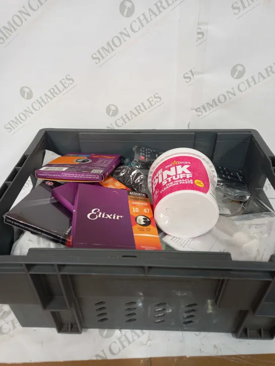 BOX TO CONTAIN APPROX 20 X ASSORTED HOUSEHOLD PRODUCTS, INCLUDES REMOTE, VIOLIN ACCESSORY ETC 