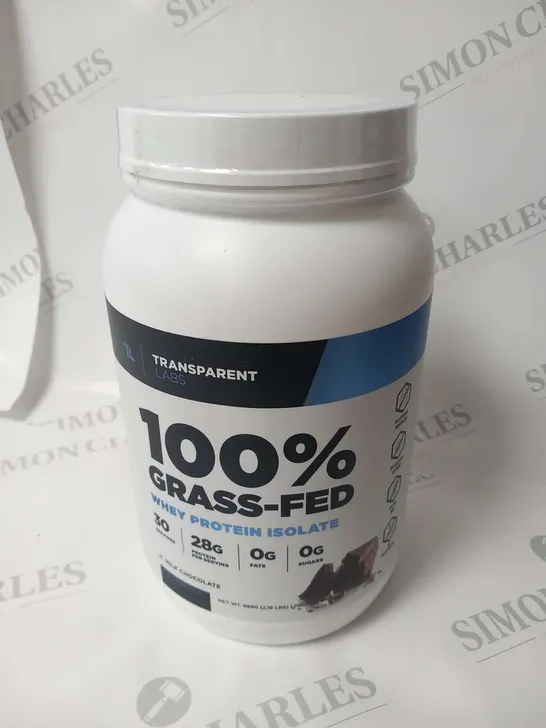 TUB OF TRANSPARENT LABS 100% GRASS FED WHEY PROTEIN ISOLATE MILK CHOCOLATE 989G