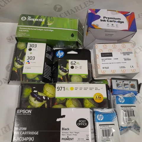 LARGE QUANTITY OF ASSORTED INK CARTRIDGES TO INCLUDE; QUADIENT, HP, EPSON AND CARTRIDGE PEOPLE