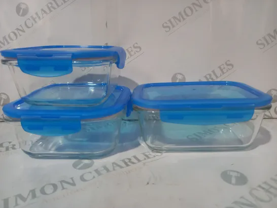 BOXED LOCK N LOCK SET OF 6 GLASS FOOD STORAGE CONTAINERS W. PLASTIC LIDS IN BLUE