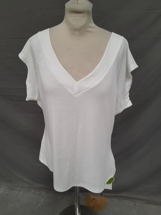 CIDER LADIES WHITE SHORT SLEEVE RIBBED TOP SIZE XXL