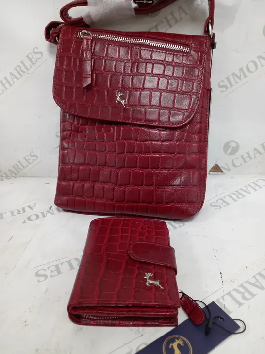 ASHWOOD LEATHER RED GENUINE LEATHER BAG AND PURSE SET 