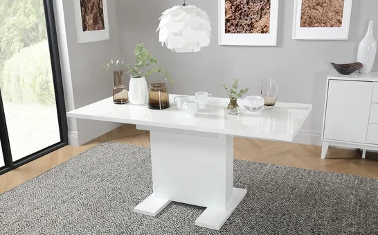 BOXED DESIGNER OSAKA WHITE HIGH GLOSS 120-160CM EXTENDING DINING TABLE (2 OF 2 BOXES)