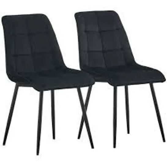 BOXED SET OF 2 TUKAILAI BLACK VELVET SOFT SEAT DINING CHAIRS 