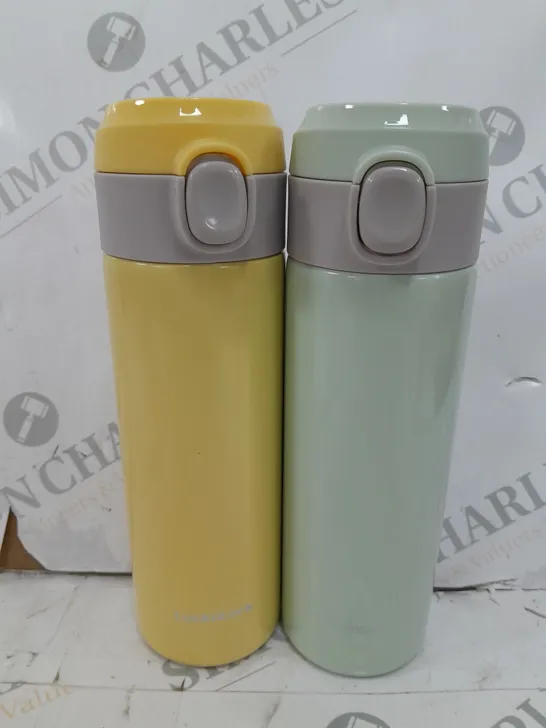 LOCK & LOCK SET OF 2 STAINLESS INSULATED DAILY POP PASTEL WATER BOTTLES