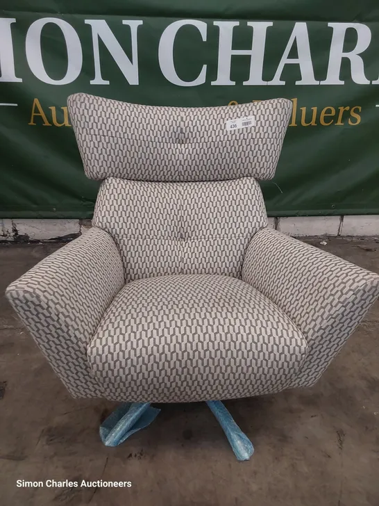 QUALITY BRITISH DESIGNER JACOB SWIVEL CHAIR NATURAL GEO FABRIC 