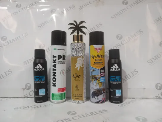 APPROXIMATELY 10 ASSORTED AEROSOL ITEMS IN INCLUDE ADIDAS ICE DIVE DEO BODY SPRAY, FLY & WASP KILLER, ALIA AIR FRESHENER, ETC - COLLECTION ONLY