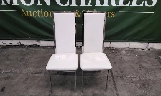 PAIR OF CELESTE WHITE LEATHER AND CHROME DINING CHAIRS