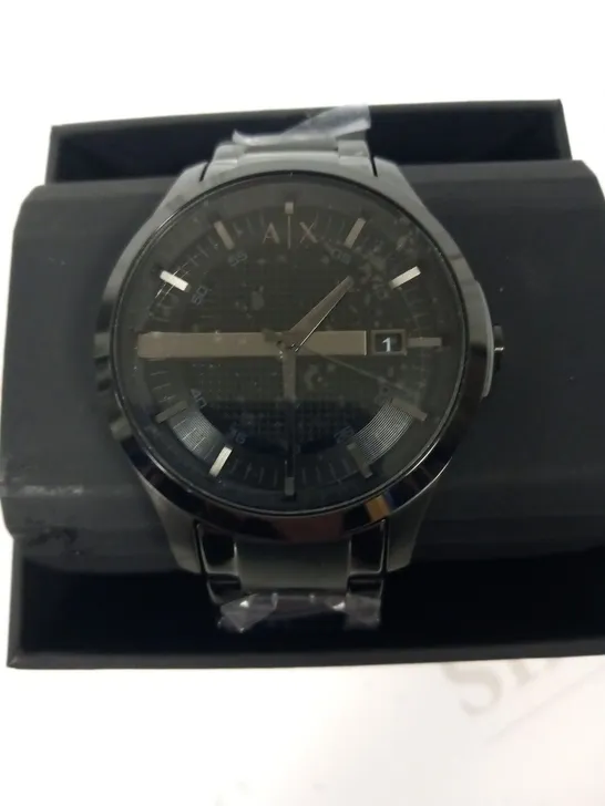 BOXED ARMANI EXCHANGE BLACK DIAL WRIST WATCH