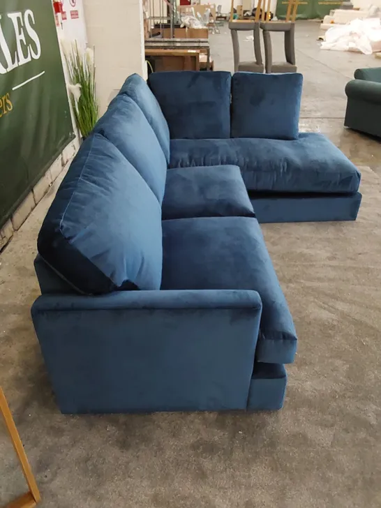 THE ALDERTON 5-SEATER CHAISE SOFA BED IN UPHOLSTERED UNIFORM BLUE FABRIC