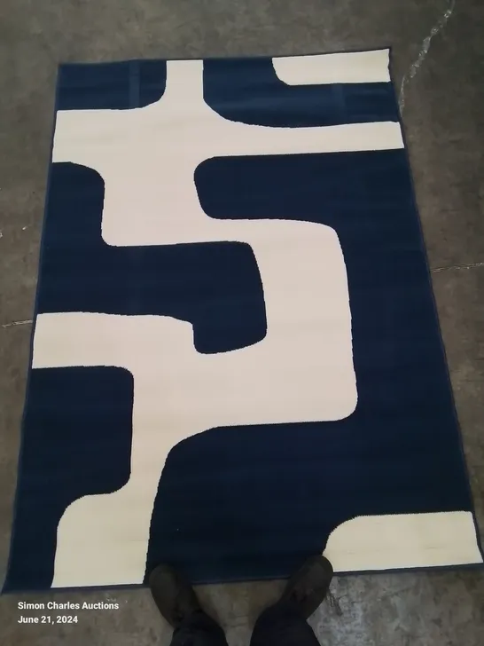 QUALITY DESIGNER MAESTRO GEO BLOCKS NAVY DESIGN AREA RUG 160/230