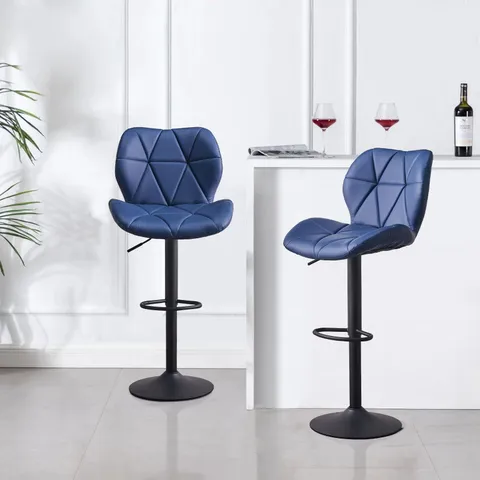 BOXED DEXTER BLUE PU LEATHER SET OF TWO BARSTOOLS