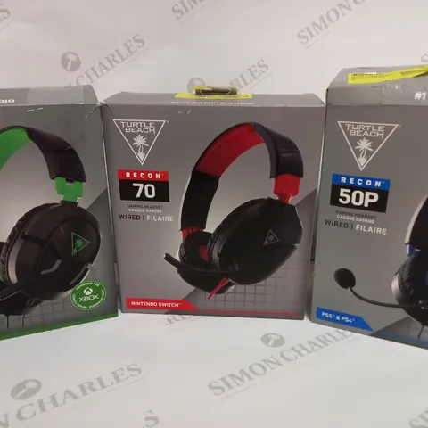 BOX OF 3 TURTLE BEACH WIRED GAMING HEADSETS INCLUDING RECON 50X (XBOX), RECON 70 (NINTENDO SWITCH) AND RECON 50P (PS4/PS5)