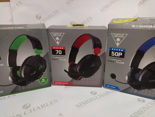 BOX OF 3 TURTLE BEACH WIRED GAMING HEADSETS INCLUDING RECON 50X (XBOX), RECON 70 (NINTENDO SWITCH) AND RECON 50P (PS4/PS5)