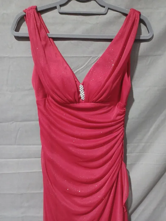 BETSY & ADAM BY LINDA BERNELL RUCHED SPARKLE RED DRESS (1483TK) - SIZE 8 