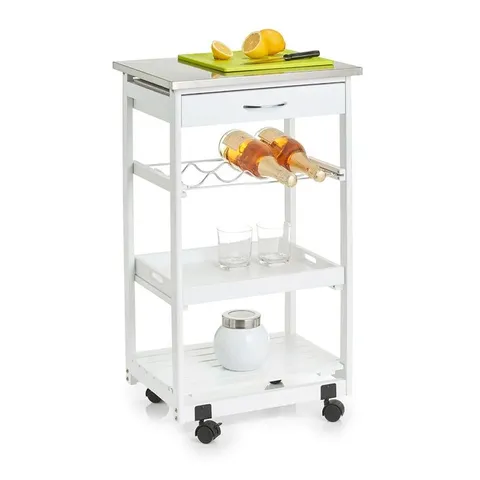 BOXED MOLLETT 47CM WIDE ROLLING KITCHEN TROLLEY WITH STAINLESS STEEL TOP (1 BOX)