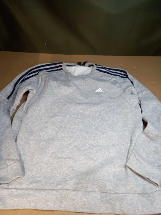 ADIDAS GREY SWEATSHIRT WITH BLUE STRIPES - SIZE L