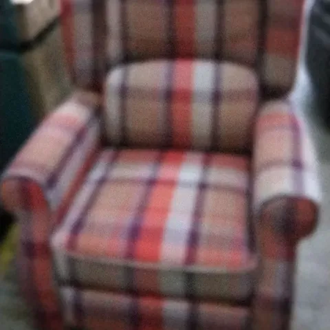 DESIGNER REC AND GREY CHEQUERED FABRIC RECLINING ARMCHAIR