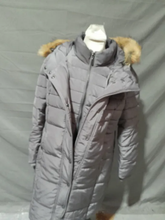 CENTIGRADE FAUX DOWN LONG LINE COAT WITH FAUX FUR TRIM HOOD CHARCOAL SMALL