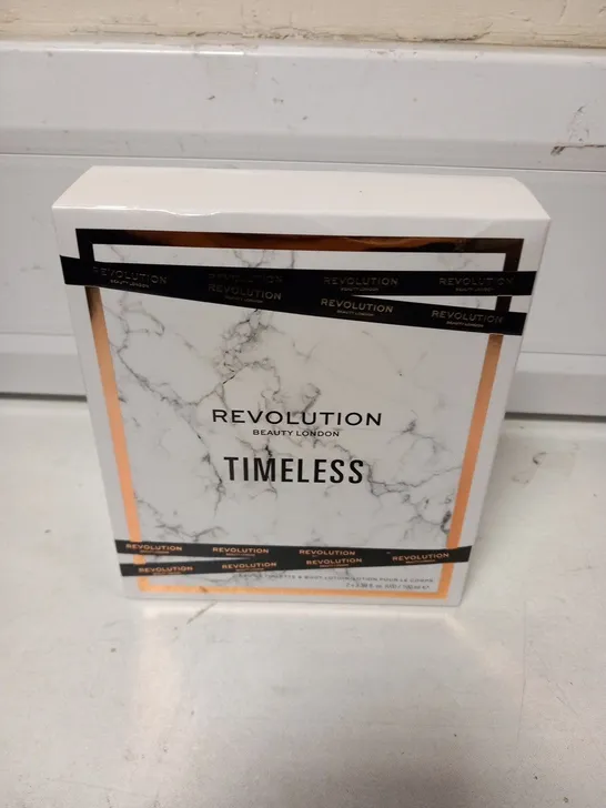 BOXED REVOLUTION BEAUTY LONDON TIMELESS EAU DE TOILETTE AND BODY LOTION GIFT SET