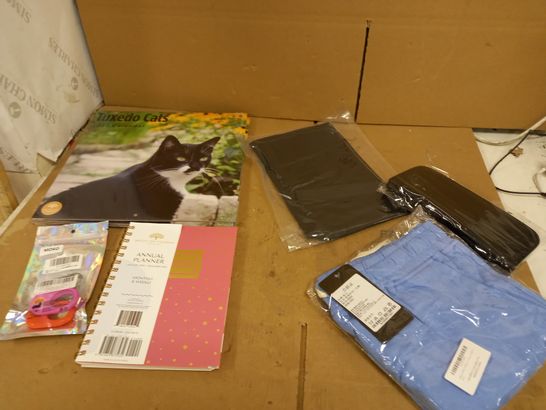 BOX OF APPROX 9 ASSORTED ITEMS TO INCLUDE HAIRDRESSING SCISSORS IN CASE, CALENDARS AND PLANNERS