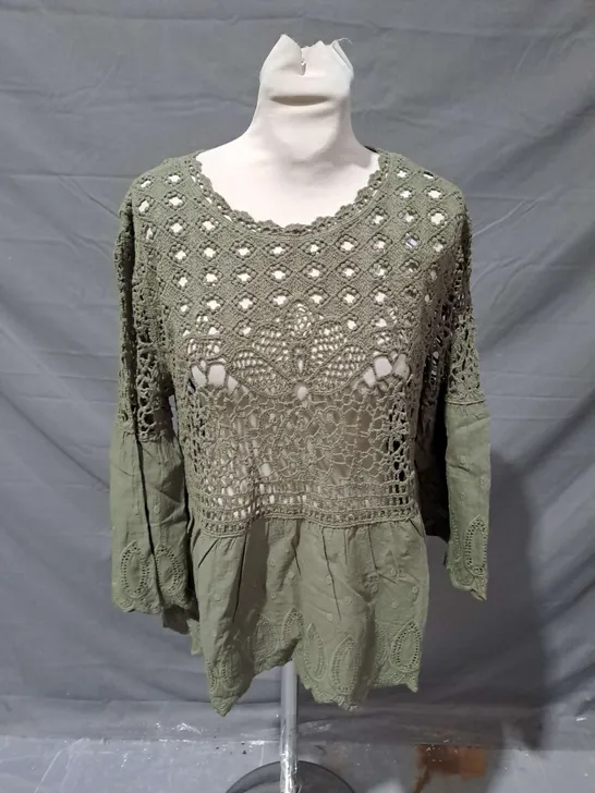 APRICOT BELL SLEEVE TOP IN KHAKI SIZE S/M