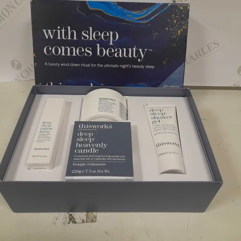 BOXED THIS WORKS WITH SLEEP COMES BEAUTY GIFT SET 