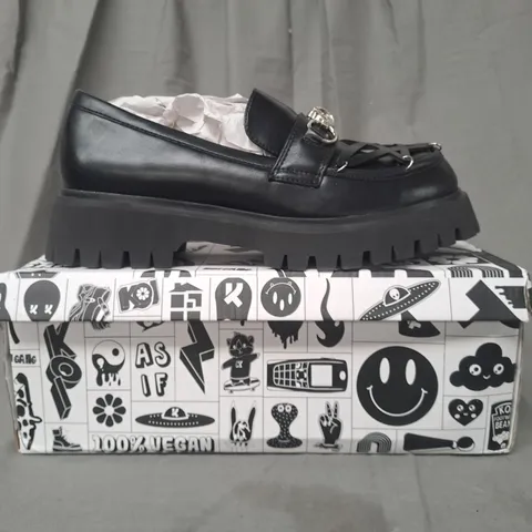 BOXED PAIR OF KOI VEGAN SILENT DUSK OWL PENTAGRAM LOAFERS IN BLACK UK SIZE 8