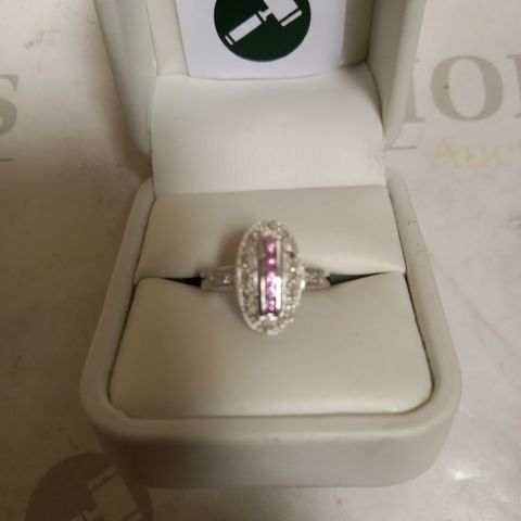 9CT WHITE GOLD DRESS RING SET WITH PINK SAPPHIRES AND DIAMONDS