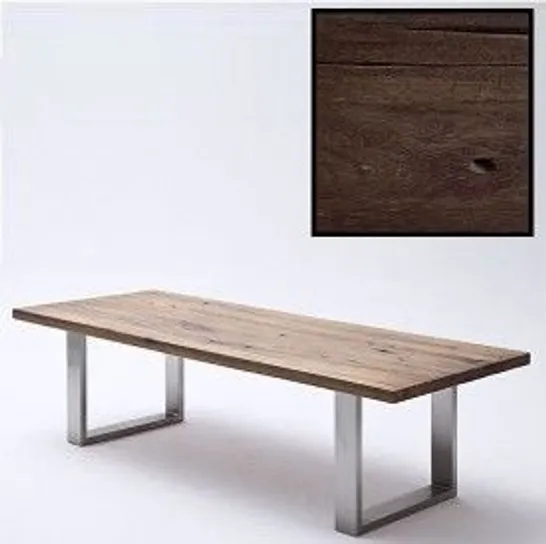 BRAND NEW BOXED CAPELLO 220CM DINING TABLE IN DARK OAK WITH STAINLESS STEEL LEGS 220×76×100CM (2 BOXES)