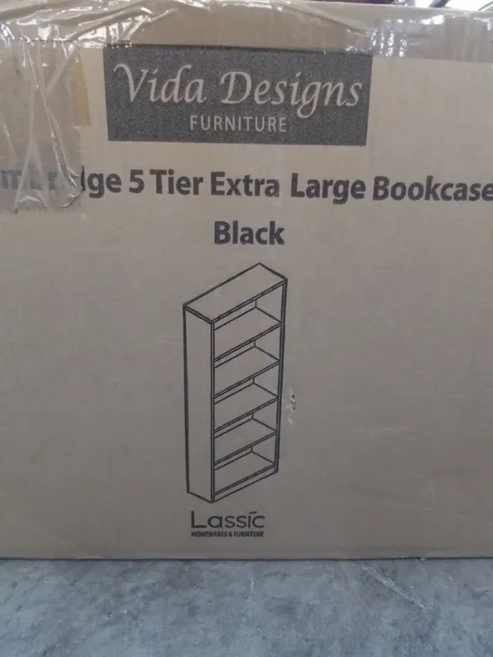 BOXED CAMBRIDGE 5 TIER EXTRA LARGE BOOKCASE - BLACK 