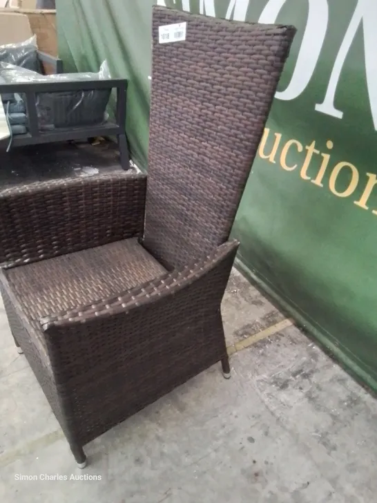 DESIGNER BROWN RATTAN RECLINING HIGH BACKED PATIO ARMCHAIR