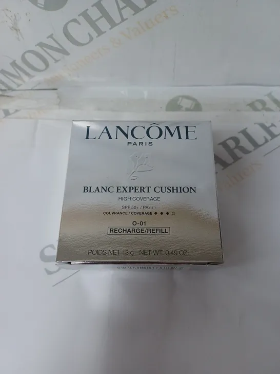 BOX OF APPROX 10 LANCOME HIGH COVERAGE BLANC EXPERT CUSHION REFILL. 