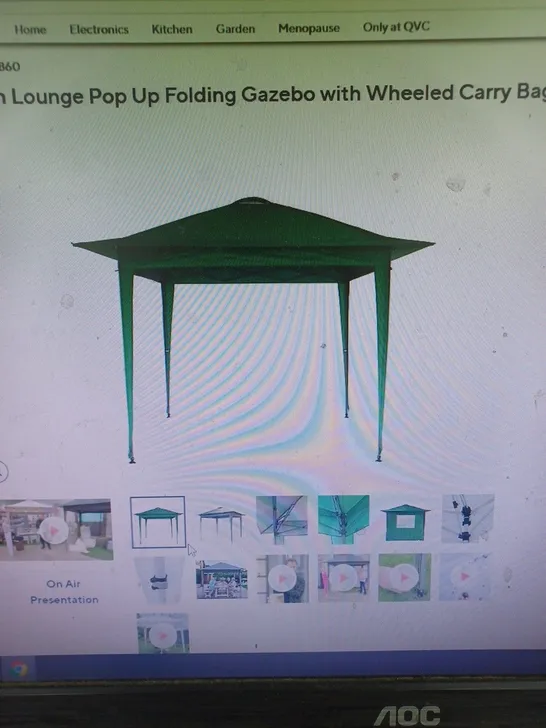 GREEN LOUNGE POP UP FOLDING GAZEBO WITH WHEELED CARRY BAG - COLLECTION ONLY