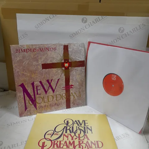 BOX OF APPROXIMATELY 10 ASSORTED VINYLS TO INCLUDE DAVE GRUSIN AND THE NY/LA DREAMBAND, SIMPLE MINDS NEW GOLDDREAM (81,82,83,84), DONALD BYRD LOVING YOU, ETC