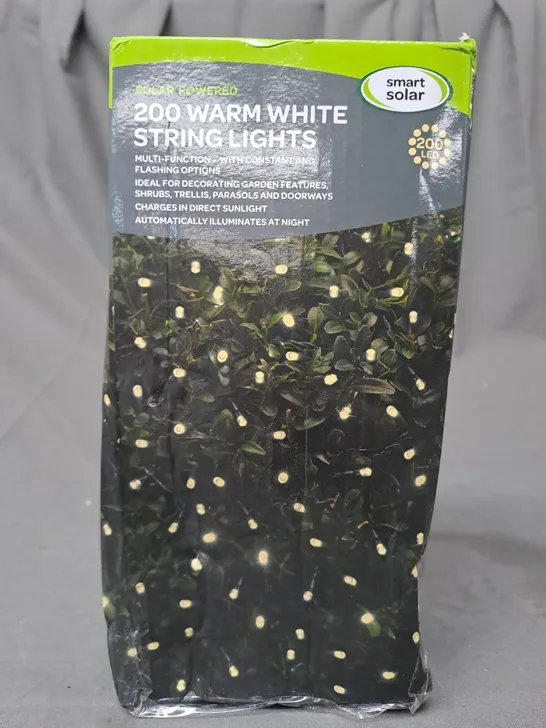 BOXED SOLAR POWERED 200 WARM WHITE STRING LIGHTS RRP £24.99