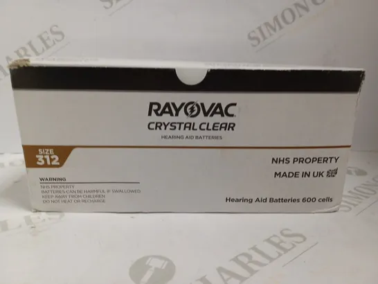 BOX OF APPROX 100 RAYOVAC CRYSTAL CLEAR HEARING AID BATTERIES - SIZE 312