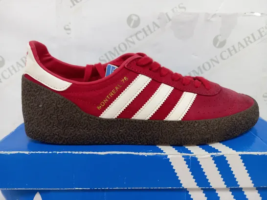 BOXED PAIR OF ADIDAS MONTREAL 76 RED TRAINERS - UK 8 