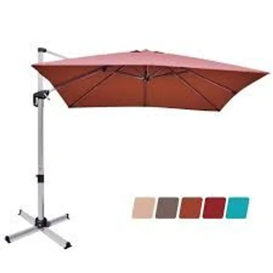 BOXED COSTWAY PATIO UMBRELLA WITH CROSS BASE & 360° ROTATION FOR GARDEN AND POOL AREAS 300 X 300 X 261cm - BURGUNDY