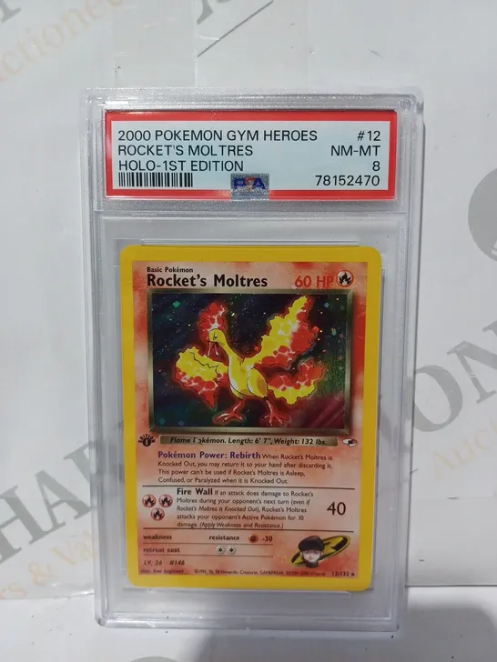 FRAMED AND GRADED COLLECTIBLE POKÉMON TRADING CARD - ROCKET'S MOLTRES HOLO (2000)