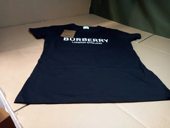 BURBERRY BLACK/WHITE LOGO FITTED TEE - MEDIUM