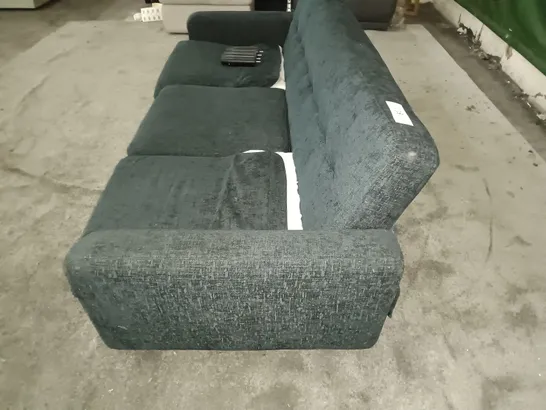 BLACK FABRIC 3-SEATER SOFA ON WOODEN LEGS