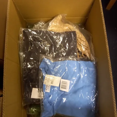 BOX OF APPROXIMATELY 15 ASSORTED CLOTHING ITEMS TO INCLUDE T-SHIRTS AND JEANS