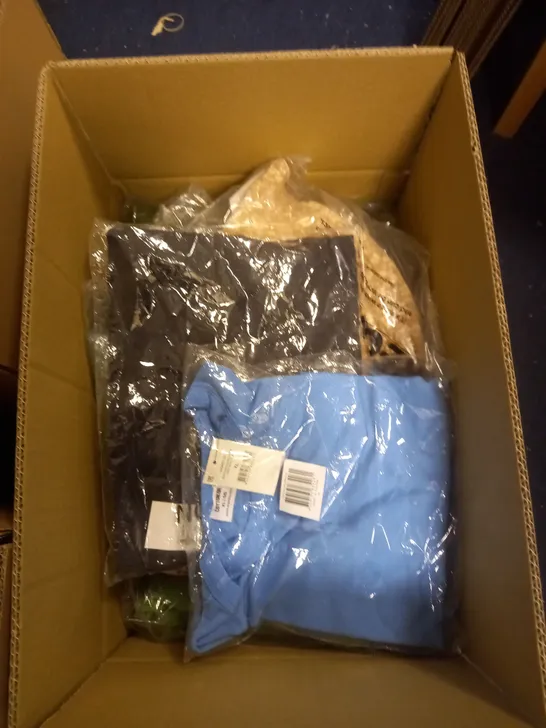 BOX OF APPROXIMATELY 15 ASSORTED CLOTHING ITEMS TO INCLUDE T-SHIRTS AND JEANS