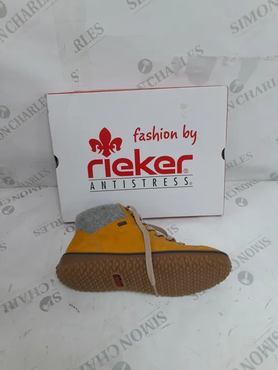 BOXED RIEKER LACE UP BOOTS IN YELLOW SIZE 6